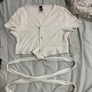 Beige/ Cream crop top, wrap around.